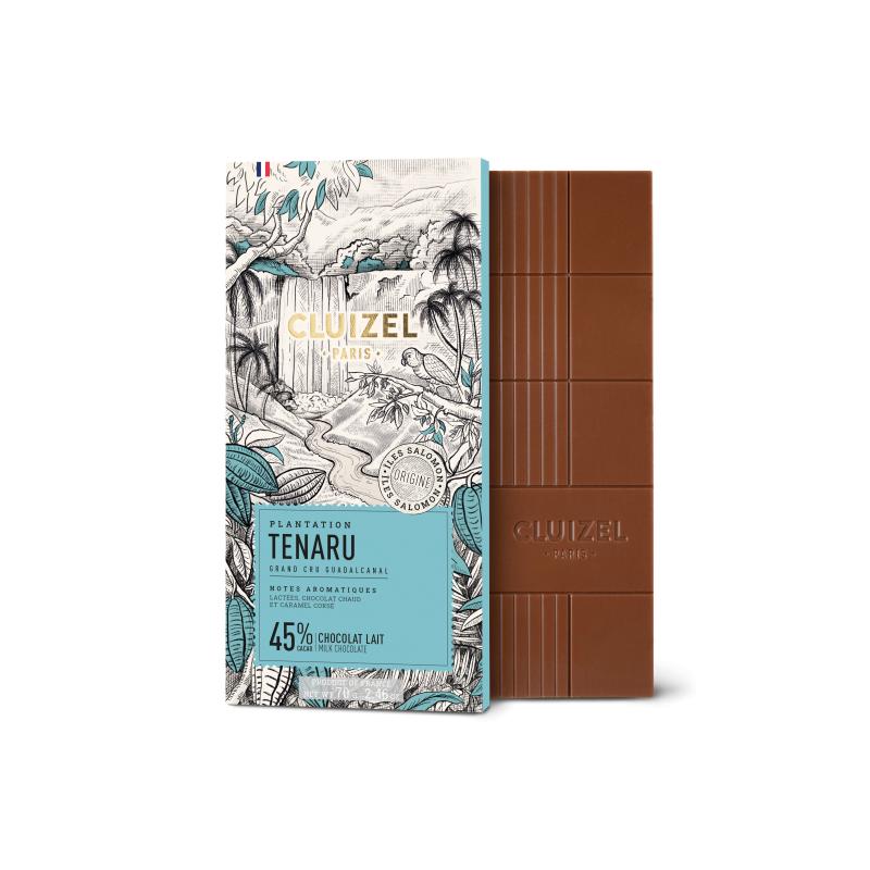 Cluizel Tenaru 45% chokoladeplade i emballage og udenfor