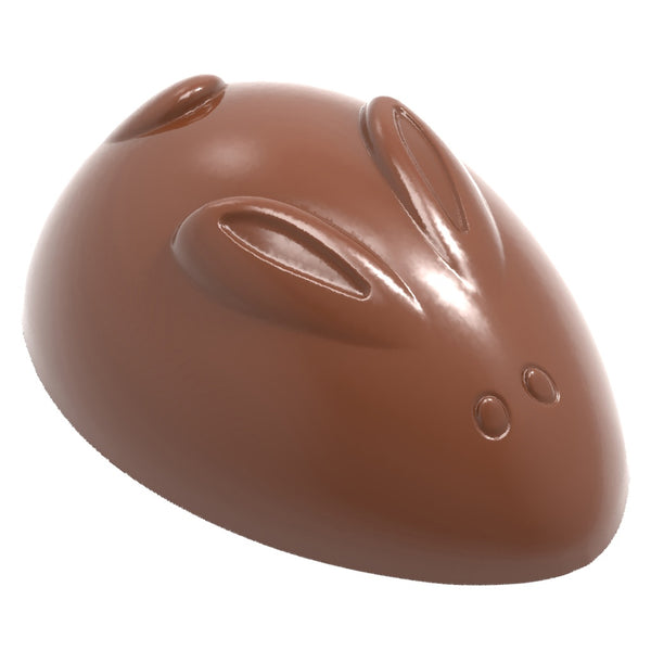 Skinnende chokoladepraline i abstrakt kanindesign med ører og næsebor