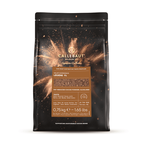 Sort pose med Callebaut Velvet Légère 1% kakao pulver