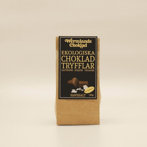 Forside af emballage Wermlandschoklad økologiske chokolade trøfler havsalt vegan glutenfri