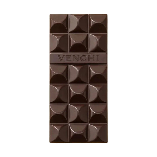 Venchi 85% ekstra mørk chokolade med geometriskt halvcirkelmønster og hvid baggrund