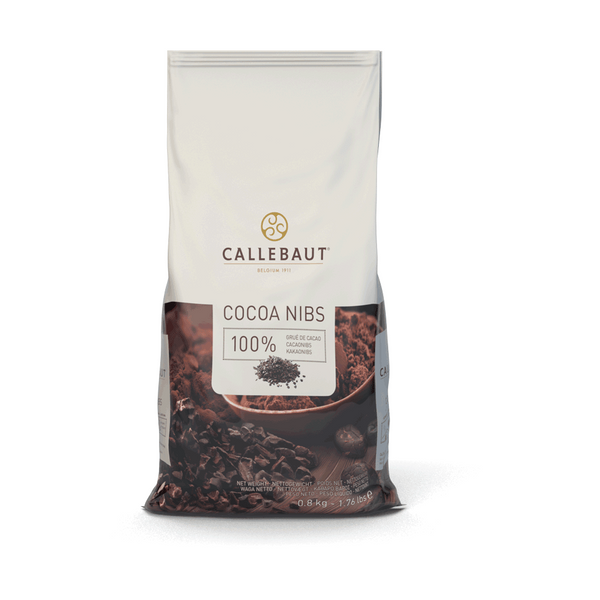 Callebaut kakaobønner i hvid pose med guldlogo