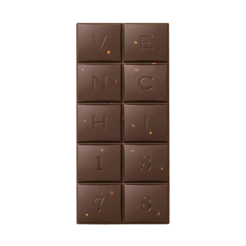 Venchi mørk chokoladebar med hele hasselnødder og præget logo