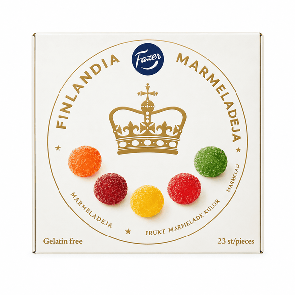 Fazer Finlandia Frukt Marmeladkulor æske med gelatinefri frugt-gummies