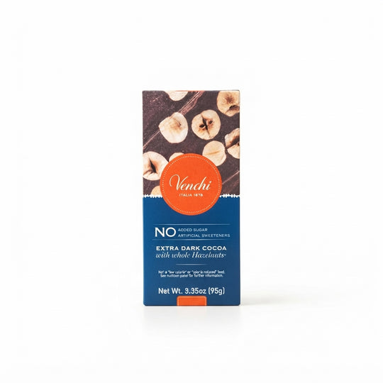 Venchi Mørk chokolade uden tilsat sukker, med hele hasselnødder 100g