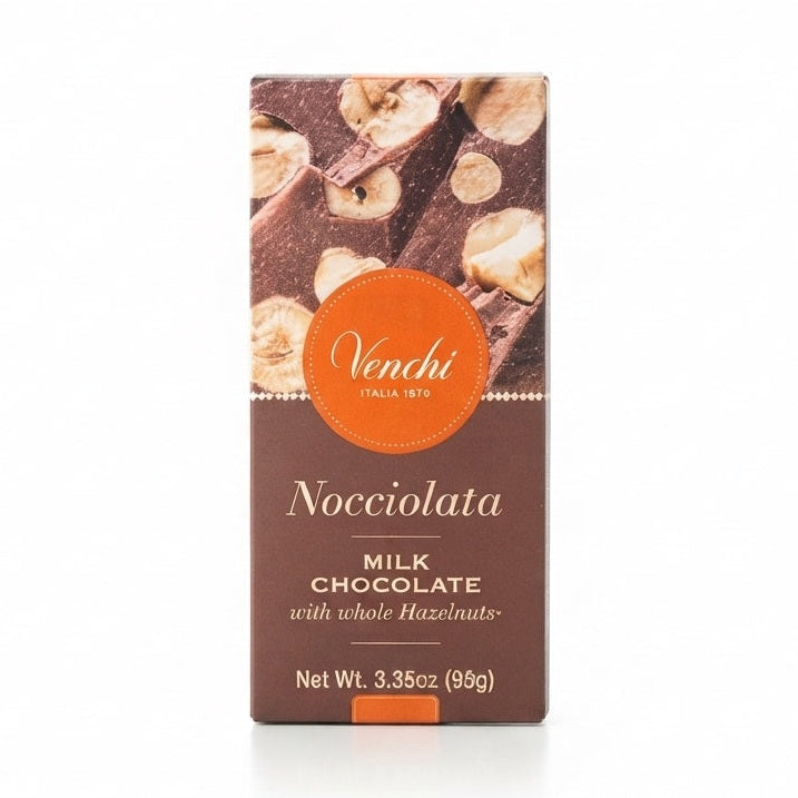 Venchi Nocciolata pakke 95g med tekst Milk Chocolate og hele hasselnødder