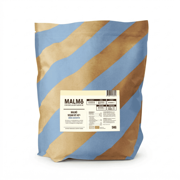 Malmö Chokladfabrik vegansk hvid chokolade 40% øko i 5 kg pose