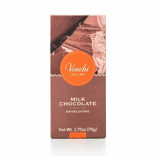 Emballage til Venchi mælkechokolade 78g med mørkebrunt design