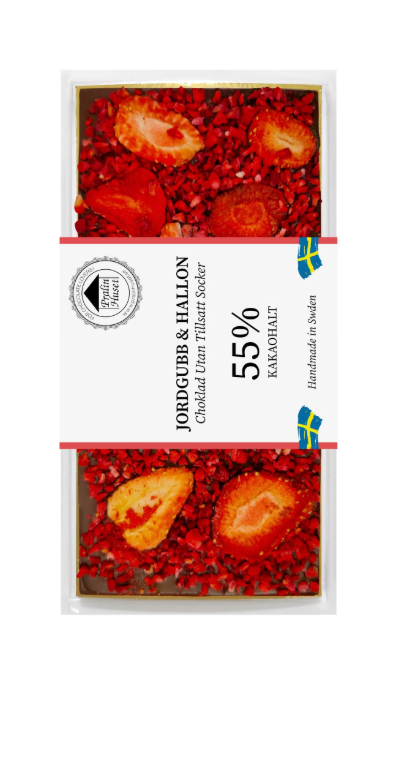 Pralinhuset Sukkerfri Mørk Chokolade Jordbær & Hindbær 70% 100g