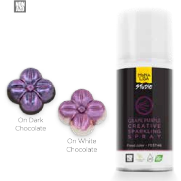 Mona Lisa glitrende lilla spray til chokoladebrun, 150 ml med metallisk finish