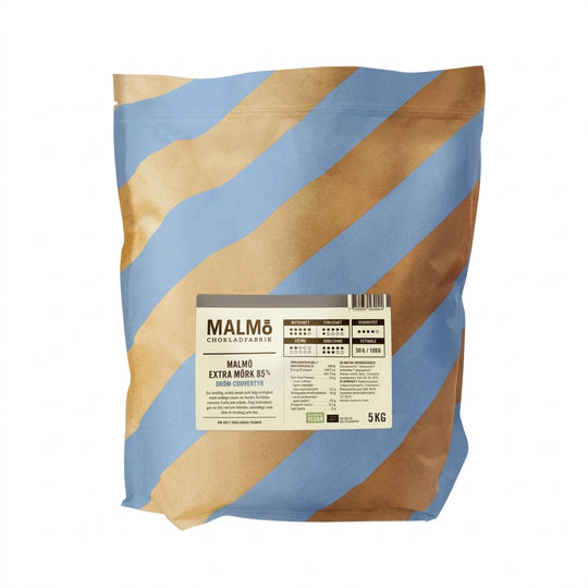 Malmö Chokladfabrik 85% mørk chokolade 5kg pose med kraftpapir emballage