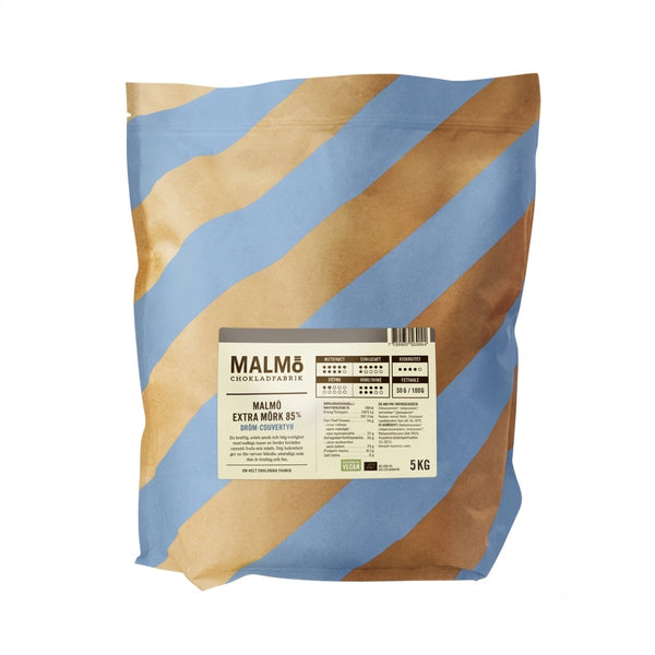 Malmö Chokladfabrik 85% mørk chokolade 5kg pose med kraftpapir emballage