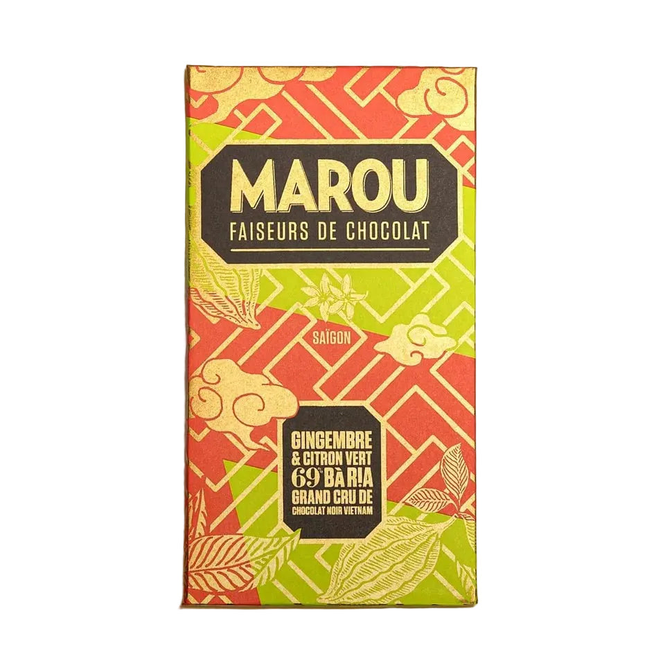 Marou Ba Ria 69% chokolade med ingefær og lime skal