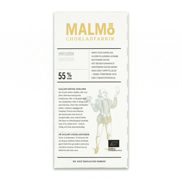Malmö Chokladfabrik Mintdrøm 55% økologisk chokoladebar