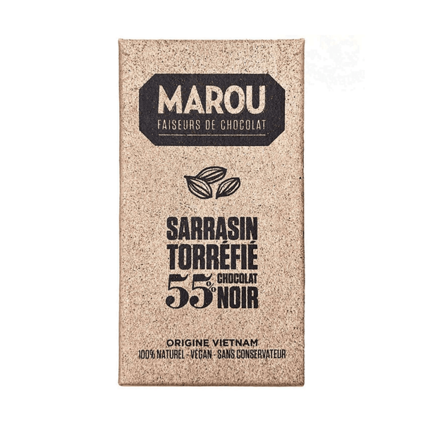 Marou Sarrasin Torrefié 55% mørk chokolade i genanvendt papir, vegan og uden konserveringsmidler