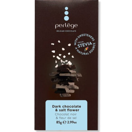 Perlage mørk chokolade med havsalt 85g, sukkerfri og sødet med stevia