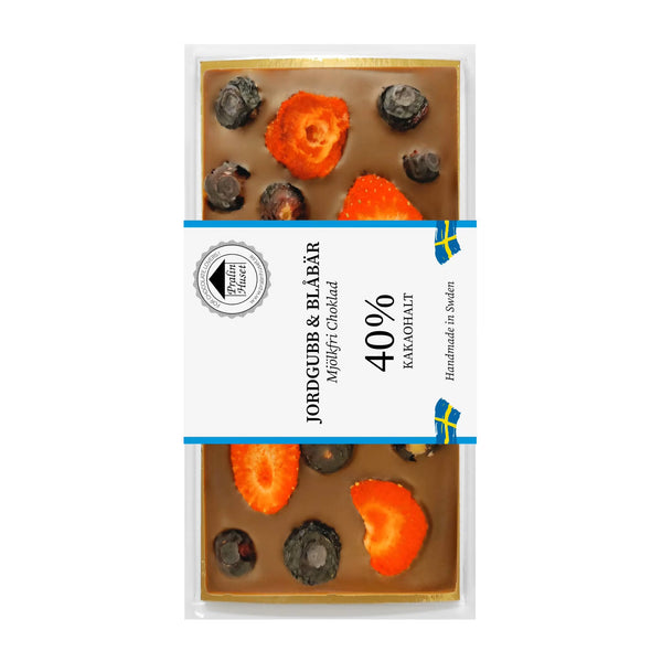 Mælkefri lys chokoladekage med hindbær og blåbær, 40% kakao, Pralinhuset