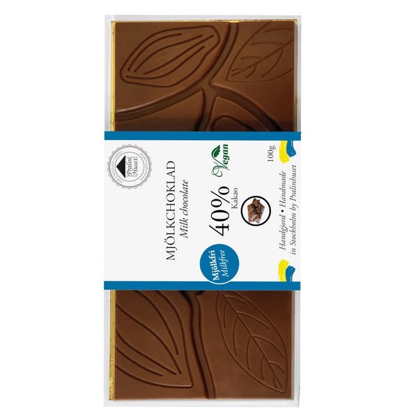 Pralinhuset mælkefri lys chokoladekage i emballage med kakao mønster