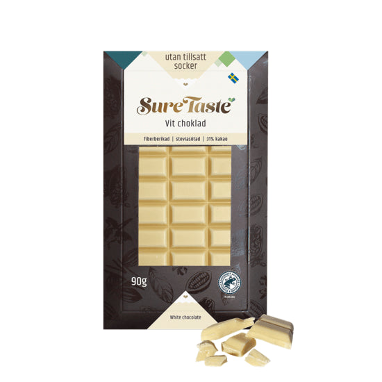 Sure Taste sukkerfri hvid chokolade 90g med fiber og stevia