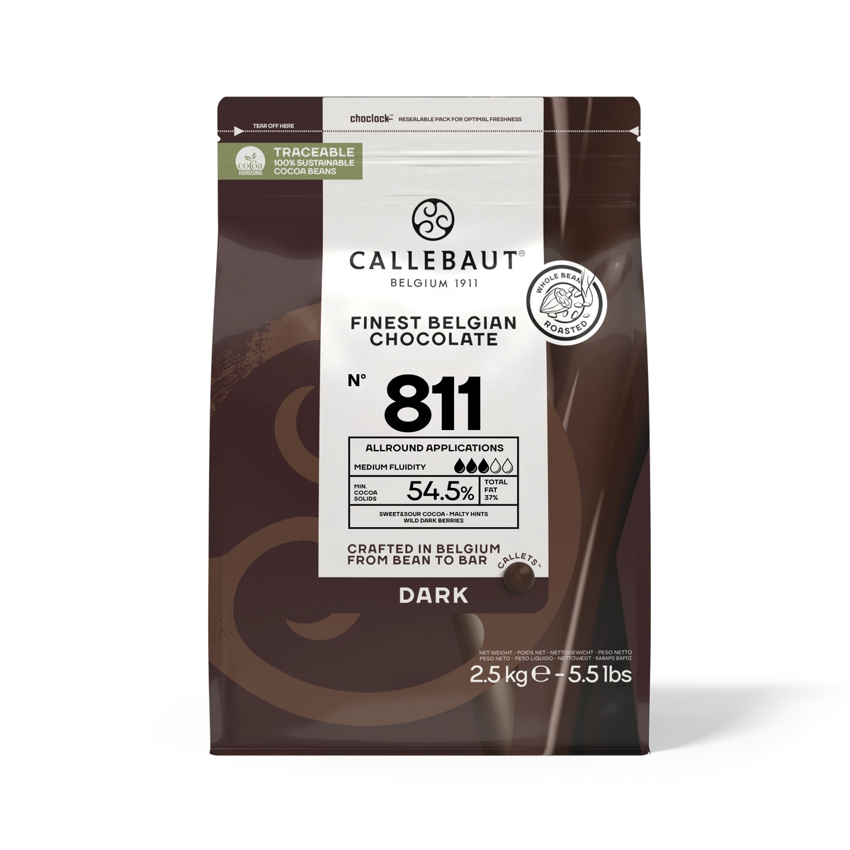 Chokladshopen Callebaut 811 mörk chokladcouvertyr 54,5% i 2,5kg förpackning för professionell bakning