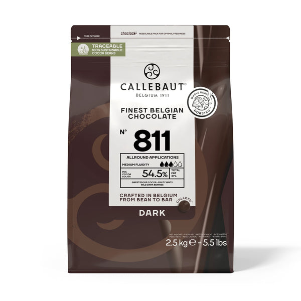 Chokladshopen Callebaut 811 mörk chokladcouvertyr 54,5% i 2,5kg förpackning för professionell bakning