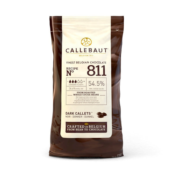 Chokladshopen Callebaut 811 mörk chokladcouvertyr 54,5% i 1kg förpackning för professionell bakning och praliner.