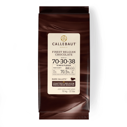 Chokladshopen Callebaut 70-30-38 mörk chokladcouvertyr 70,5% i 10kg förpackning för professionell bakning.