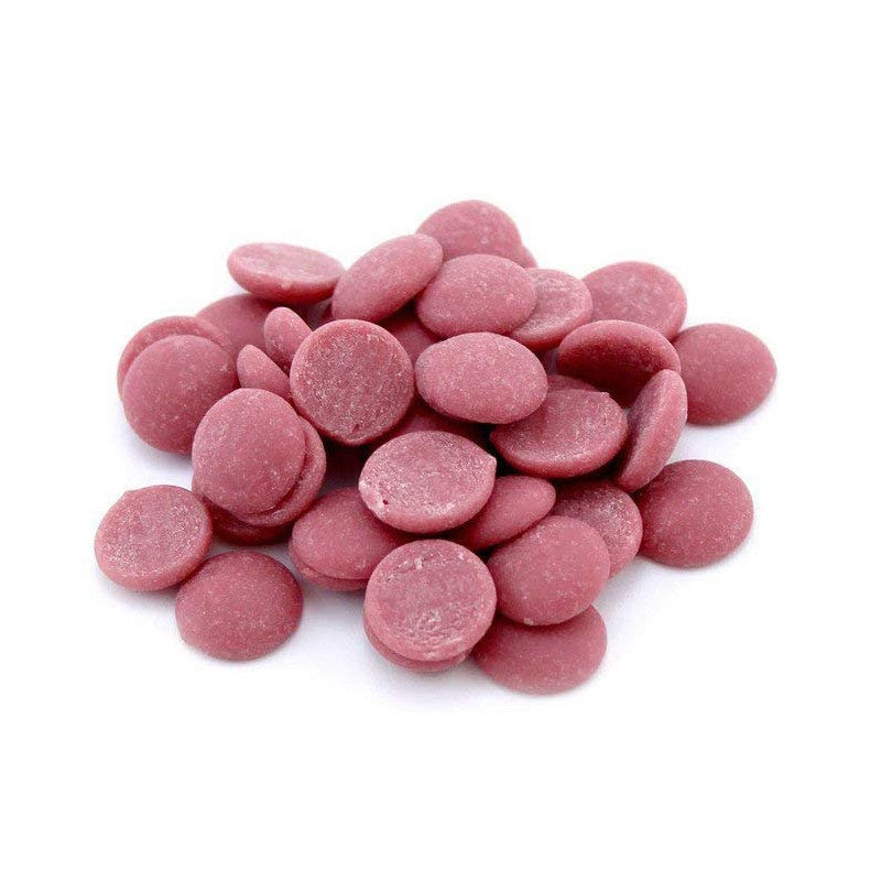 Chokladshopen Callebaut RB2 Ruby chokladpellets med en unik rosa färg och fruktig smak för bakning och desserter.