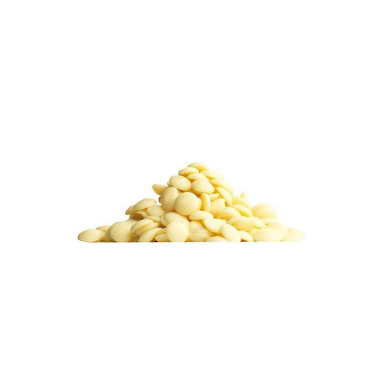 Chokladshopen Callebaut Velvet vit choklad i form av krämiga pellets med 32% kakaohalt för professionell bakning.