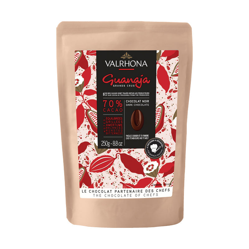 Chokladshopen Valrhona Guanaja 70% mörk choklad i 250g påse för bakning och desserter