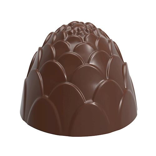 Skinnende kugleformet praline med skæl-lignende mønster, designet til Chocolate World CW12128-pralinform