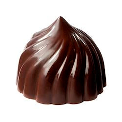 Skinnende svirvelpraline i mørk chokolade med spids top
