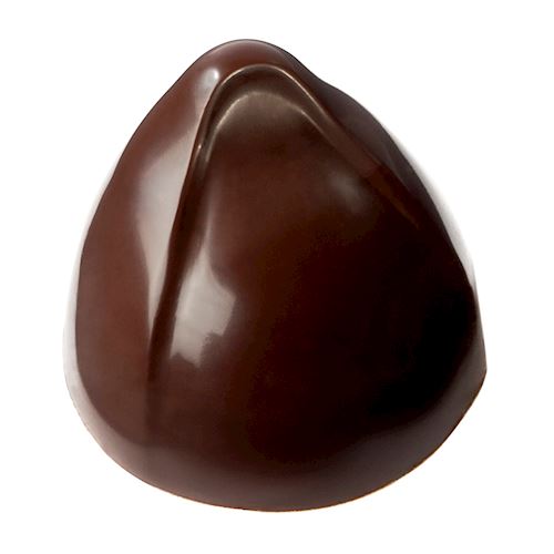 Skinnende mørk chokoladepraline med kegleformet design og rille