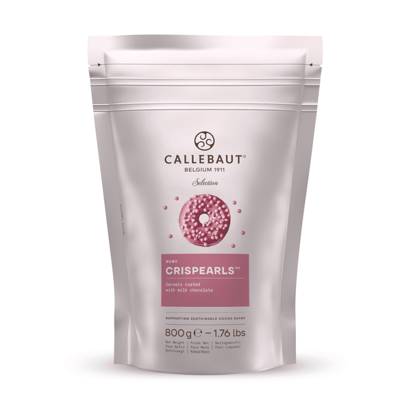 Callebaut Ruby Crispearls 800g pose med rosenchokolade og sprøde perler