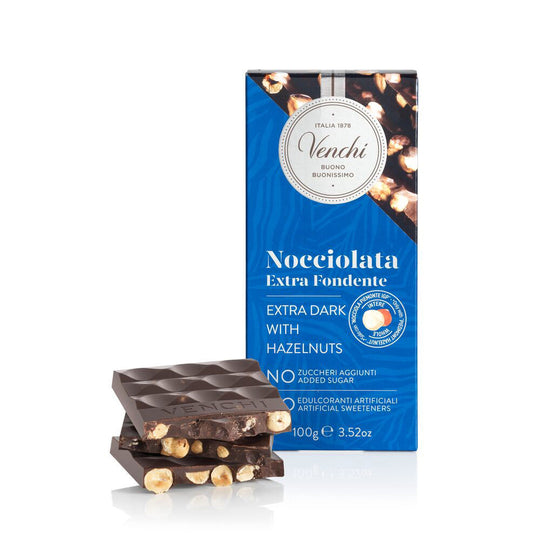 Venchi Mörk choklad utan tillsatt socker, med hela hasselnötter 100g
