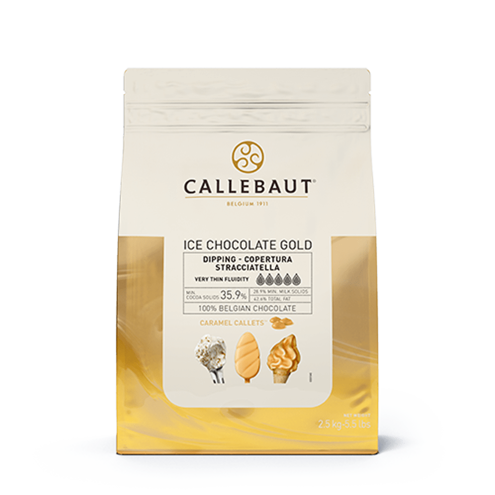 Callebaut Ice Chocolate Gold 35,9% kakao karamel callets i 2,5 kg opretstående pose