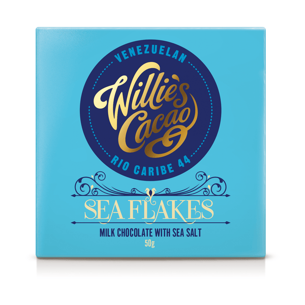 Willie's Cacao Sea Flakes 44% chokoladeemballage 50g