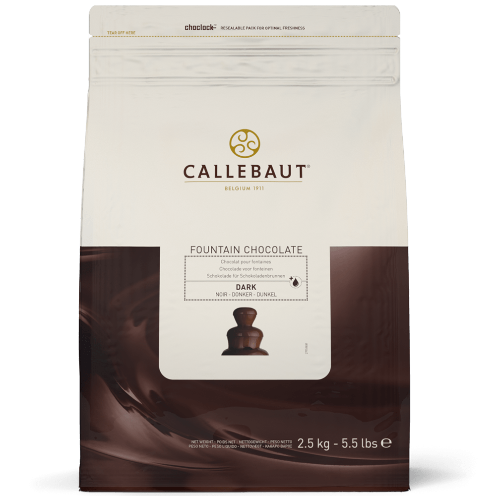 Callebaut mørk fontænechokolade 59,1% kakao i genlukkelig pose på 2,5 kg