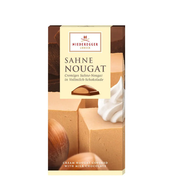 Niederegger Gräddnougatkaka 100g i guldcellofan med chokolade og nougat