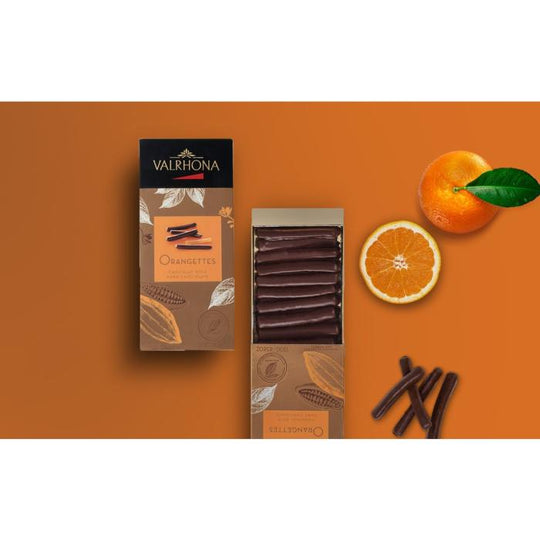 Valrhona Chokoladeovertrukne kandiserede appelsinskaller 130g