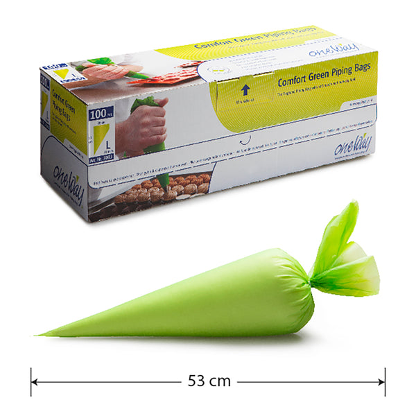 Grøn engangs-spritspose i konform med knyttet top, 53 cm lang