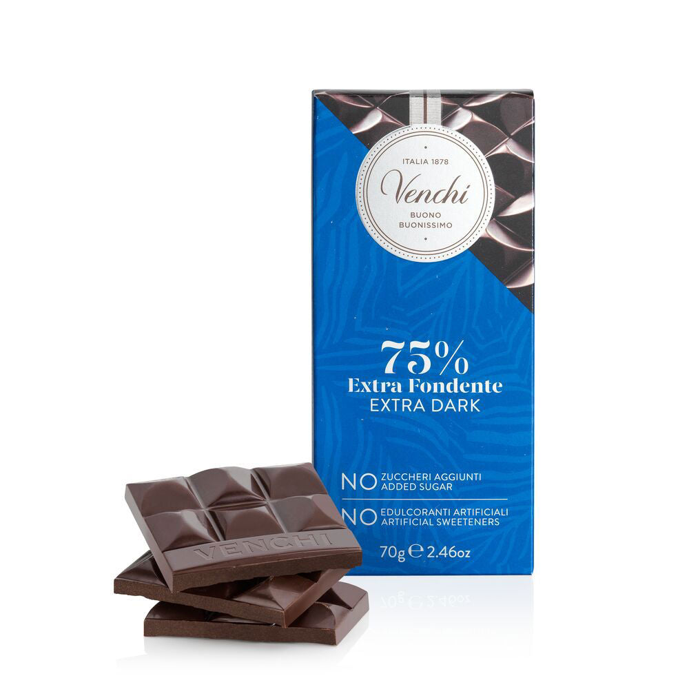 Venchi Chokoladeplade uden tilsat sukker, 75% kakaoindhold, 70g