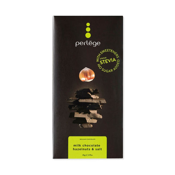 Perlege mælkechokolade med hasselnødder og salt 85g, sukkerfri belgisk chokoladebar