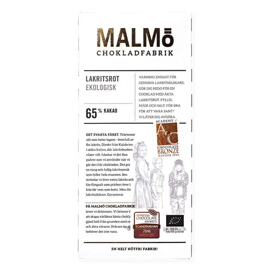 Malmö Chokladfabrik Lakritsrot 65% EKO 80g