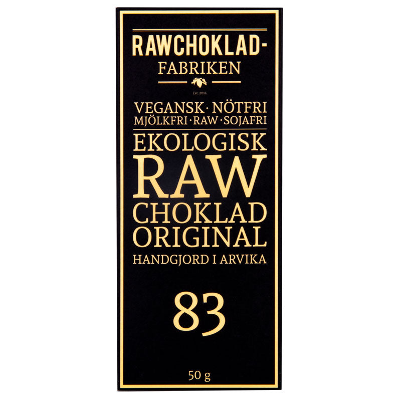 Rawchoklad Original 83% pakke, vegansk og nødfri chokoladekage