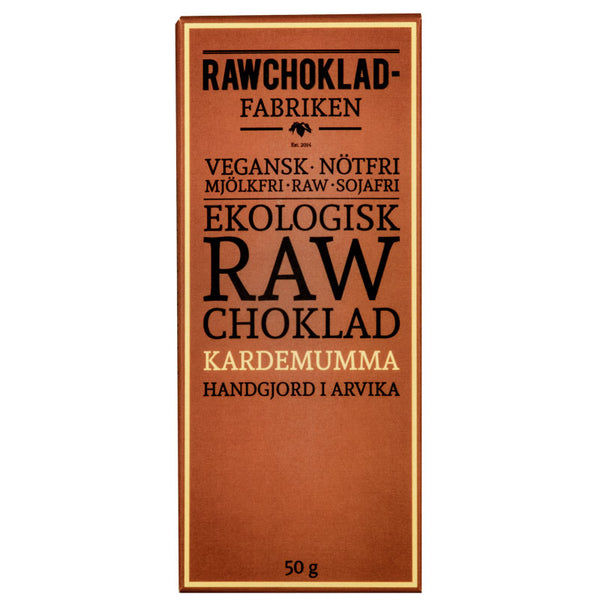 Pakke med vegansk, nødfri råchokoladebar med kardemumme 50g