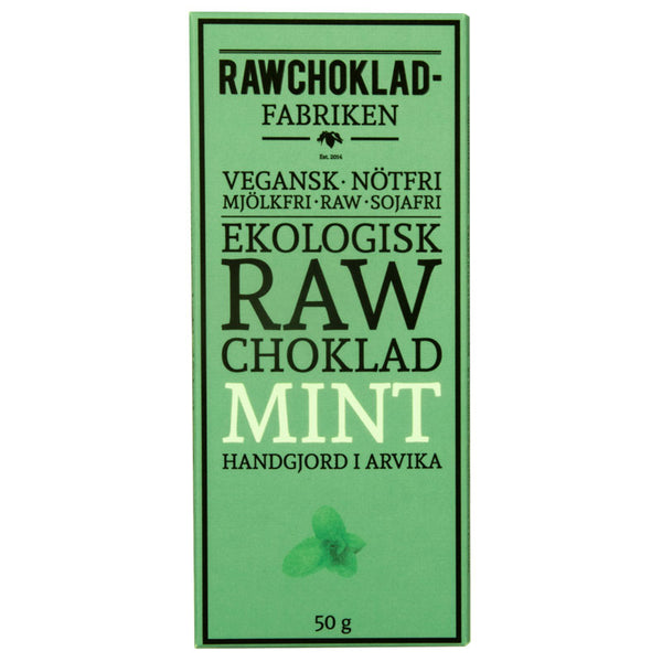 Rawchokladfabriken Mint Nibs 73% chokoladebar, 50g, økologisk og vegansk