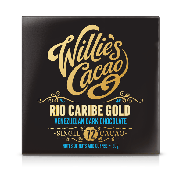 Willie’s Cacao Rio Caribe 72% chokoladebar i sort-guld emballage